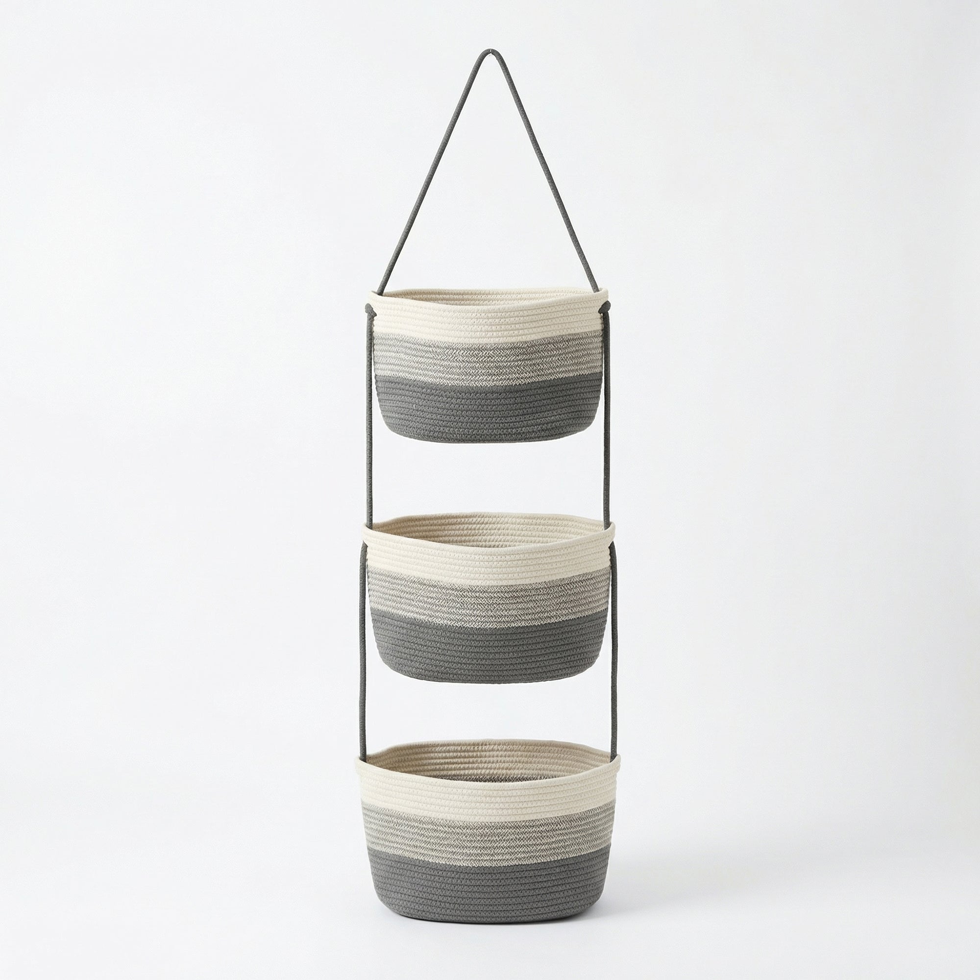Anna-Kaci 3 Tier Hanging Storage Basket Cotton Rope Wall Organizer Neutral Space Saving Storage