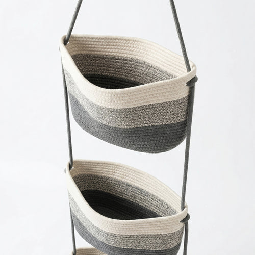 Anna-Kaci 3 Tier Hanging Storage Basket Cotton Rope Wall Organizer Neutral Space Saving Storage