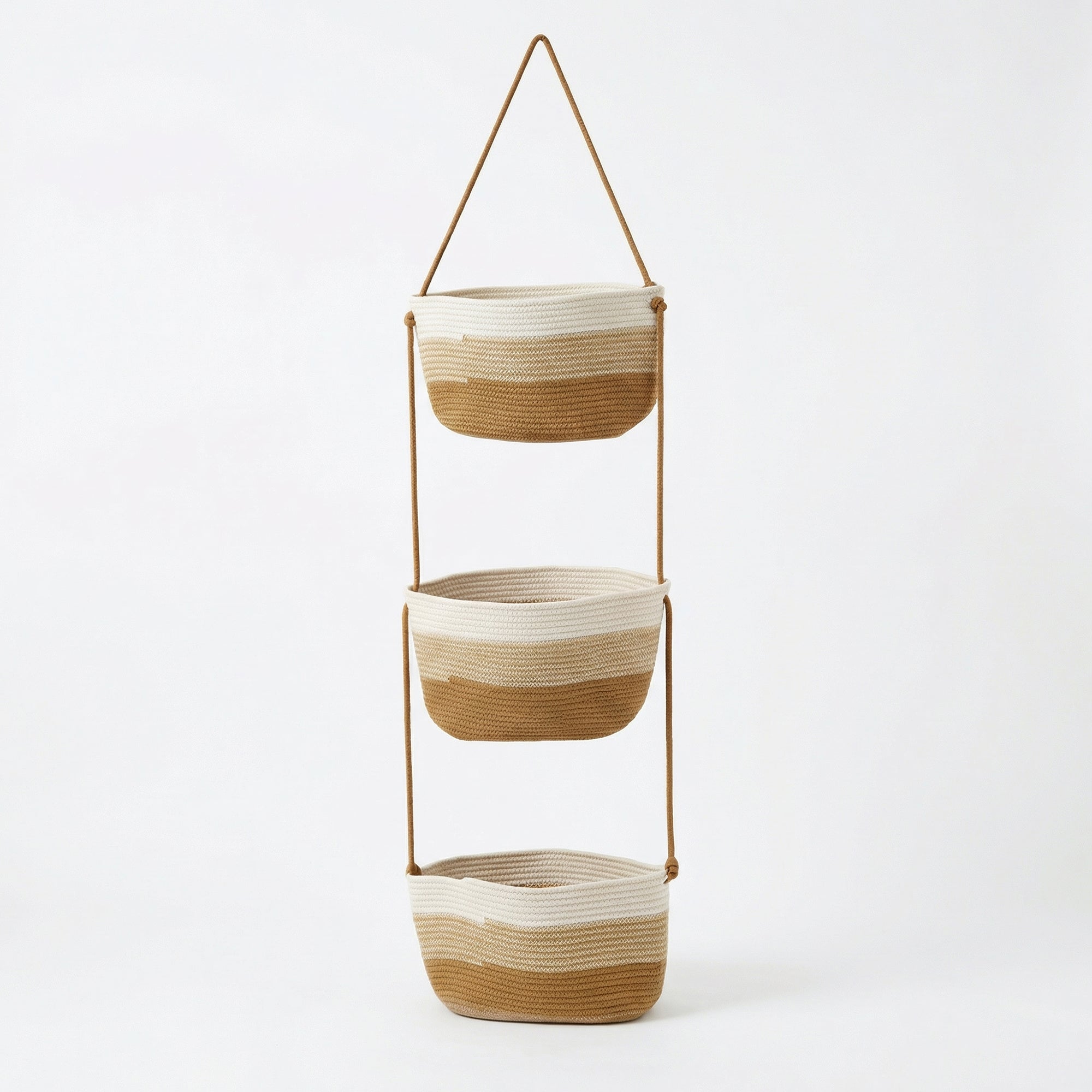 Anna-Kaci 3 Tier Hanging Storage Basket Cotton Rope Wall Organizer Neutral Space Saving Storage