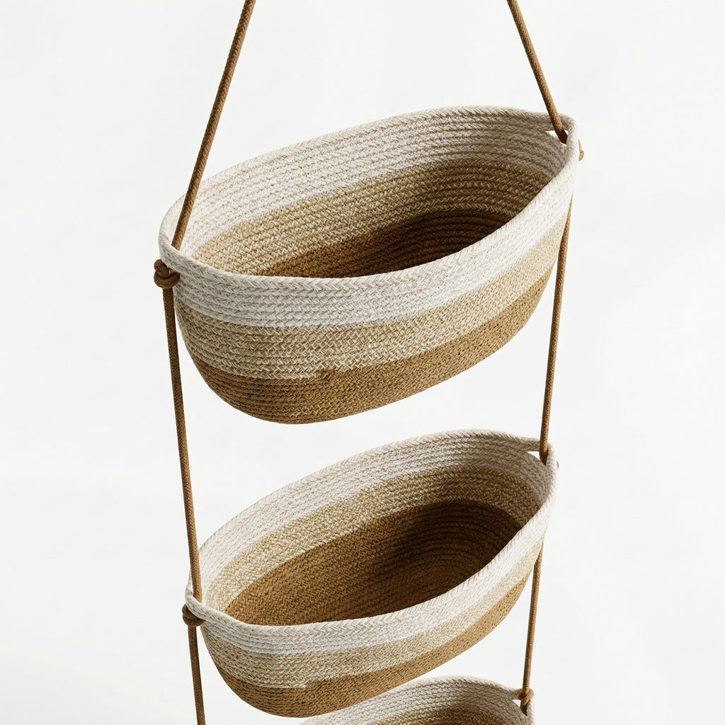 Anna-Kaci 3 Tier Hanging Storage Basket Cotton Rope Wall Organizer Neutral Space Saving Storage