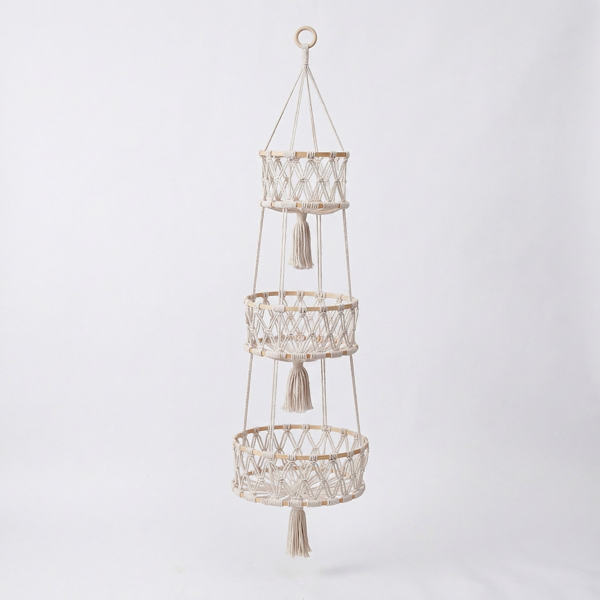Anna-Kaci 3 Tier Macrame Hanging Storage Basket Cotton Rope Wall Organizer Boho Space Saving Storage