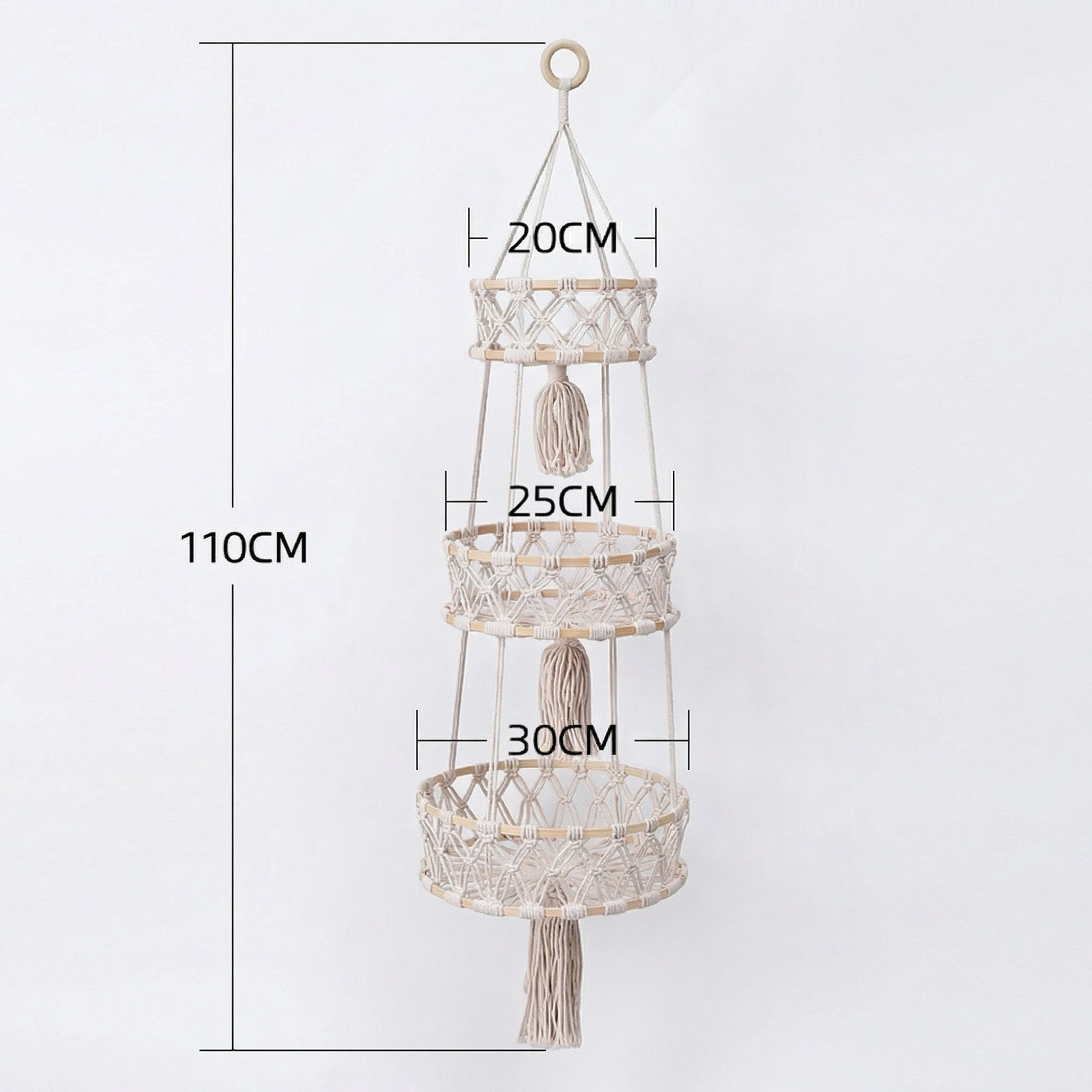 Anna-Kaci 3 Tier Macrame Hanging Storage Basket Cotton Rope Wall Organizer Boho Space Saving Storage