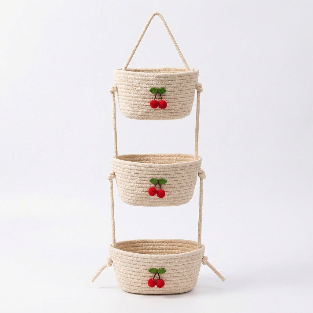 Anna-Kaci 3 Tier Hanging Wall Storage Basket Organizer Decorative Vertical Storage for Bedroom Kitchen
