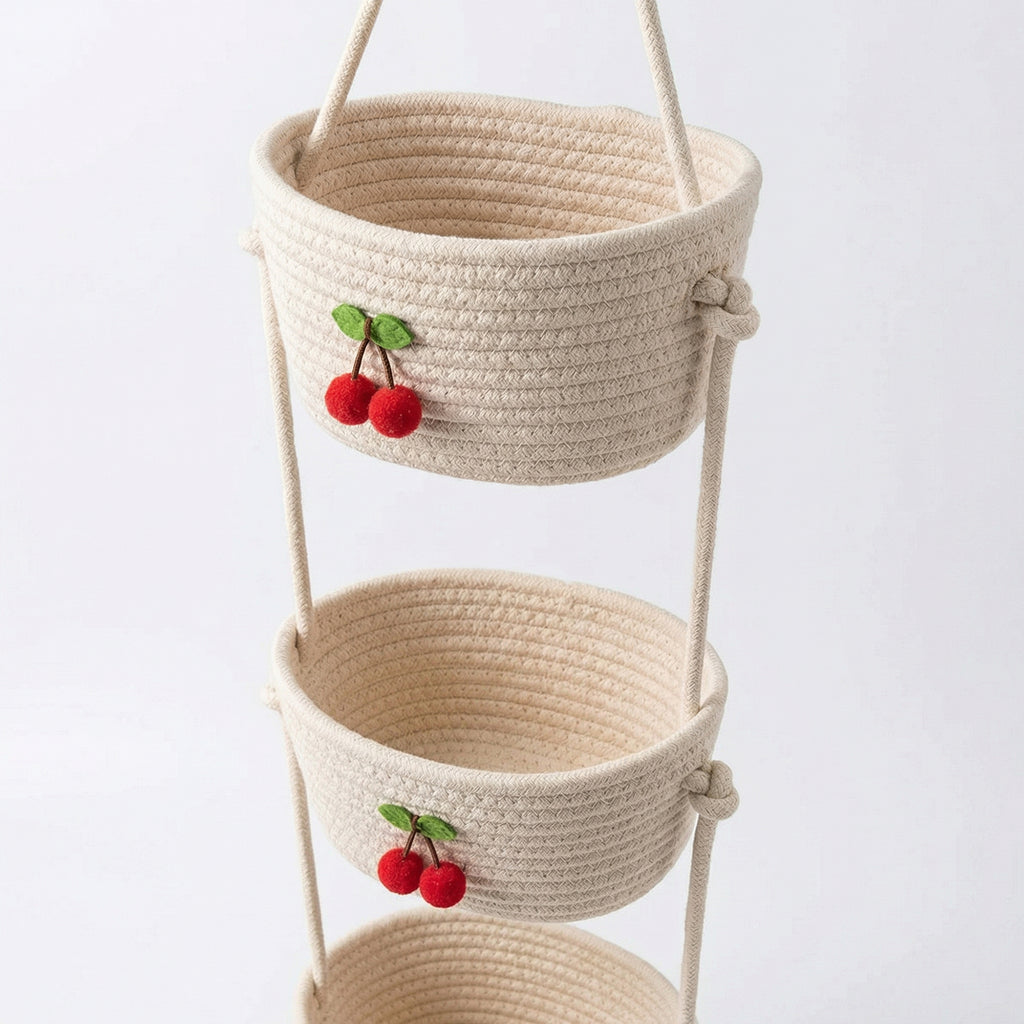 Anna-Kaci 3 Tier Hanging Wall Storage Basket Organizer Decorative Vertical Storage for Bedroom Kitchen