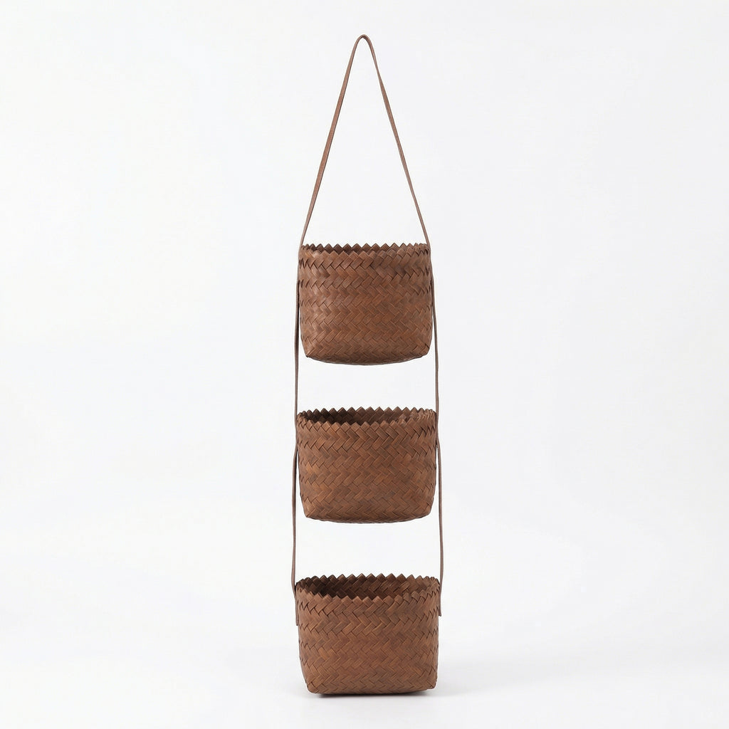 Anna-Kaci 3 Tier Hanging Wall Storage Basket Organizer Woven Style Vertical Storage for Bathroom Entryway