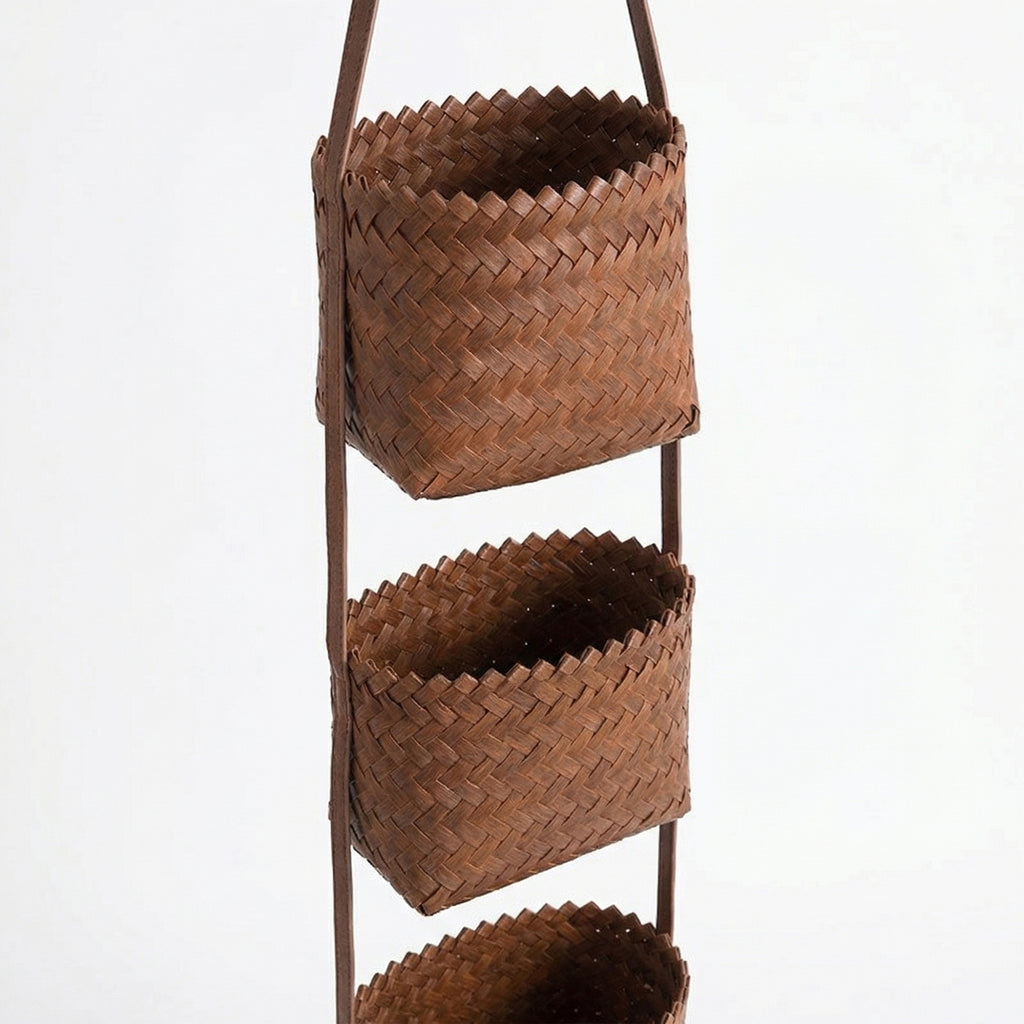 Anna-Kaci 3 Tier Hanging Wall Storage Basket Organizer Woven Style Vertical Storage for Bathroom Entryway