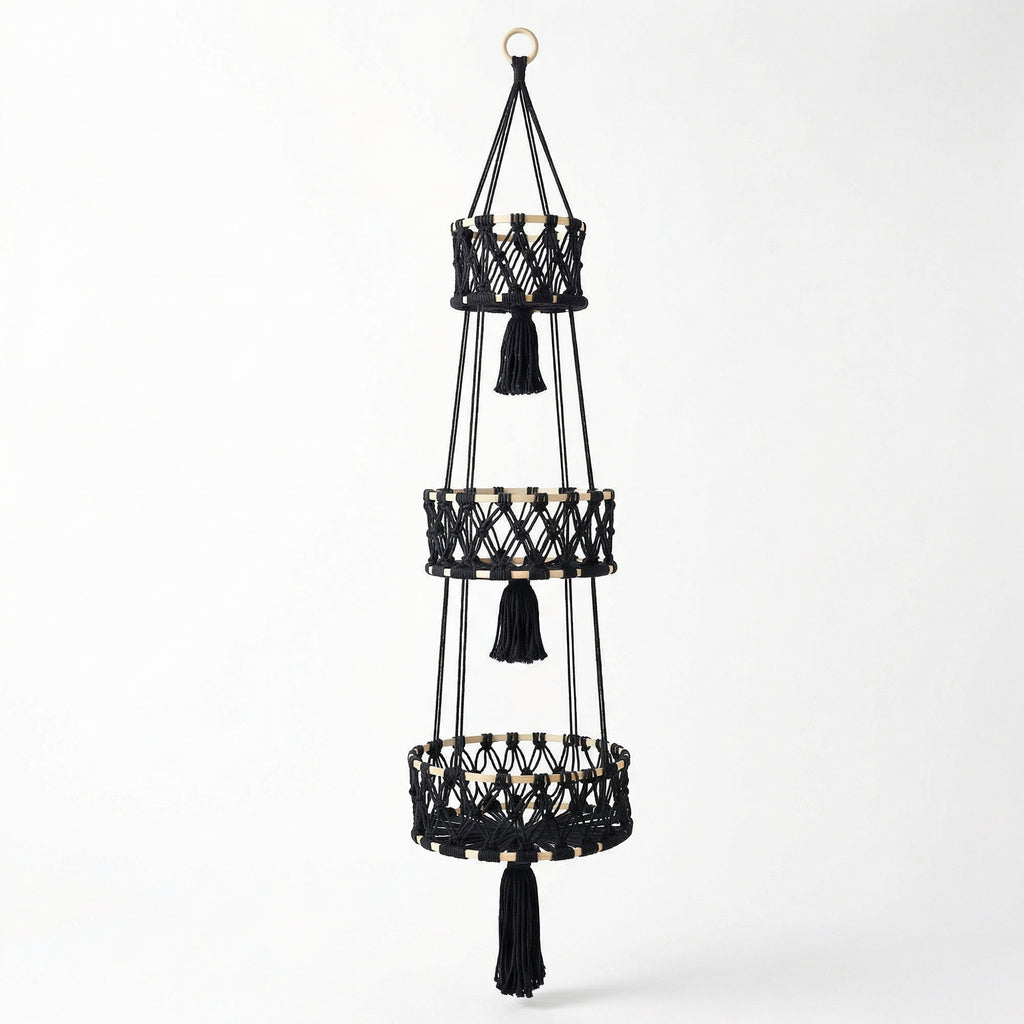 Anna-Kaci Three Tier Hanging Storage Organizer Macrame Style Basket for Plants Bathroom Kitchen Bedroom
