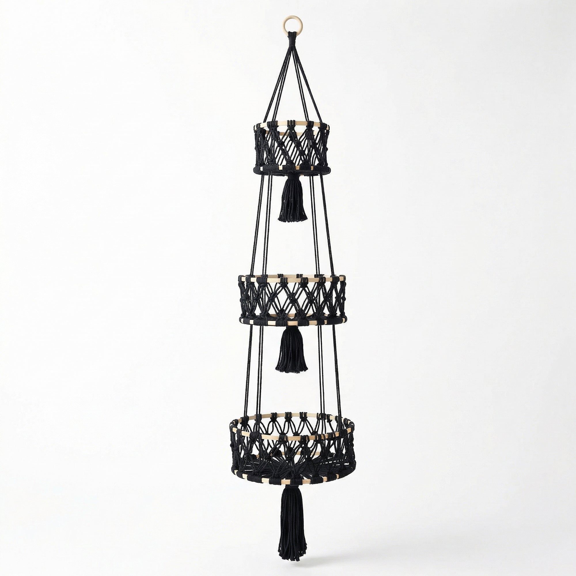 Anna-Kaci Three Tier Hanging Storage Organizer Macrame Style Basket for Plants Bathroom Kitchen Bedroom