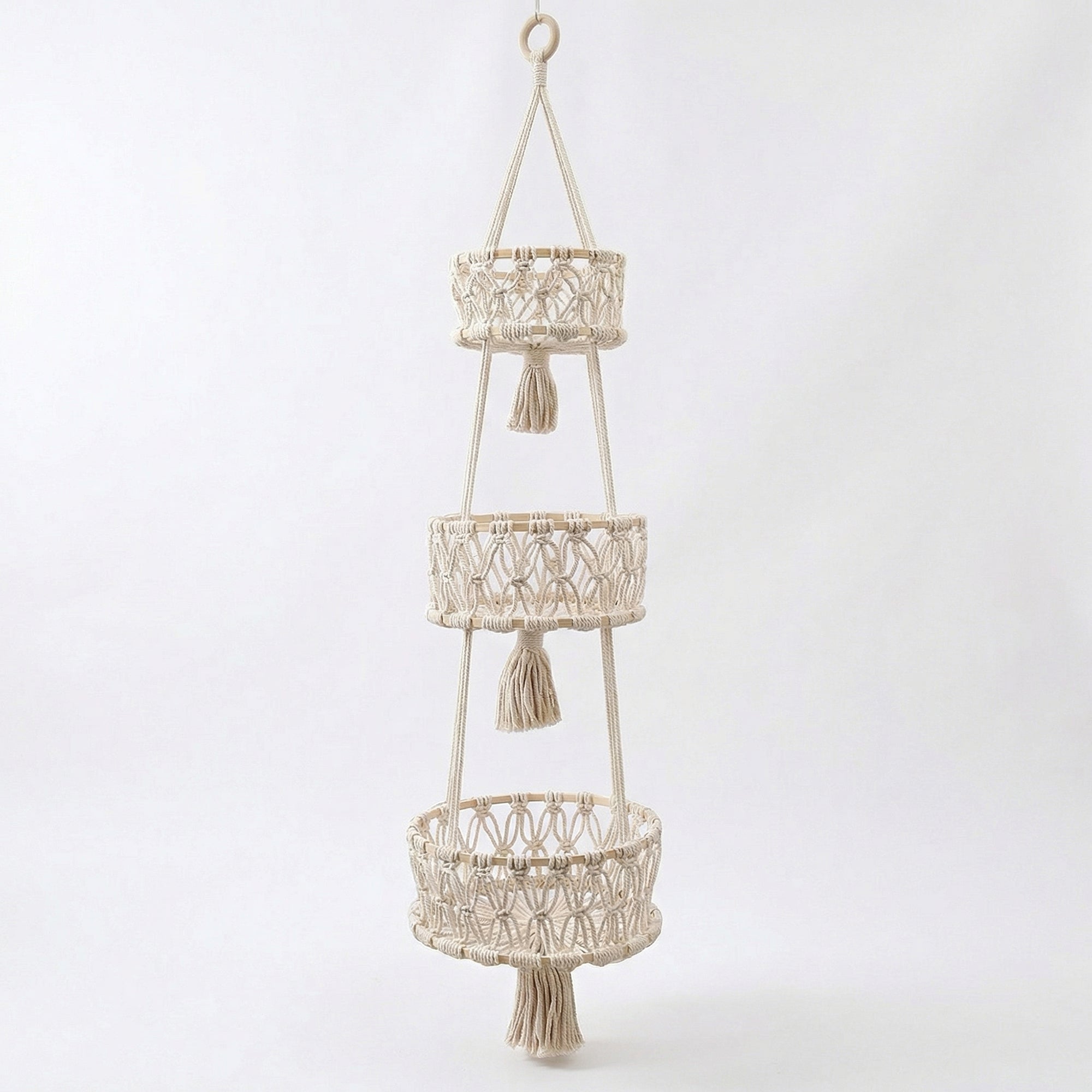 Anna-Kaci Three Tier Hanging Storage Organizer Macrame Style Basket for Plants Bathroom Kitchen Bedroom