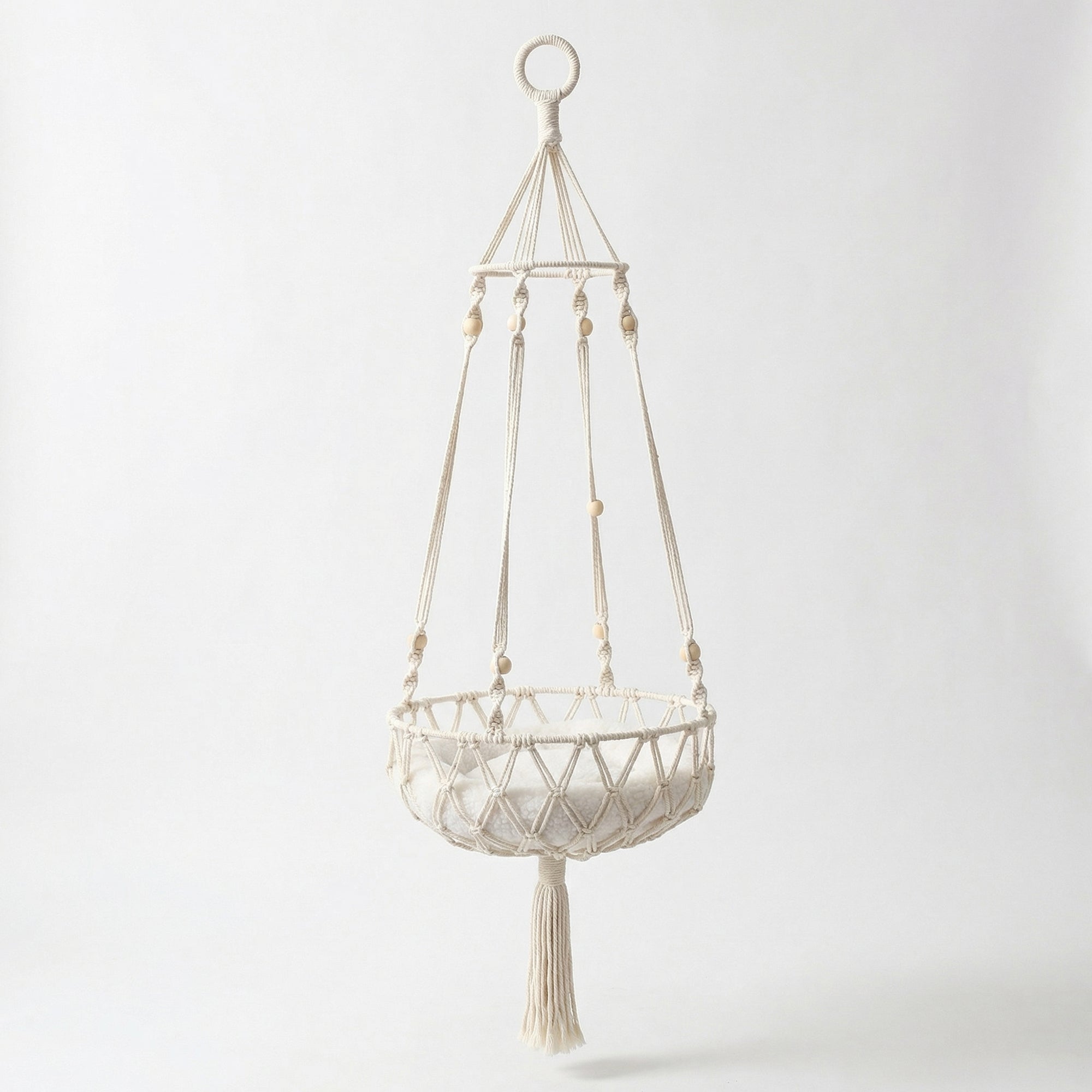 Anna-Kaci Hanging Macrame Style Storage Basket Round Organizer with Tassel for Bedroom Living Room Bathroom