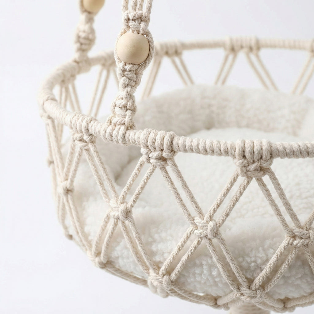 Anna-Kaci Hanging Macrame Style Storage Basket Round Organizer with Tassel for Bedroom Living Room Bathroom