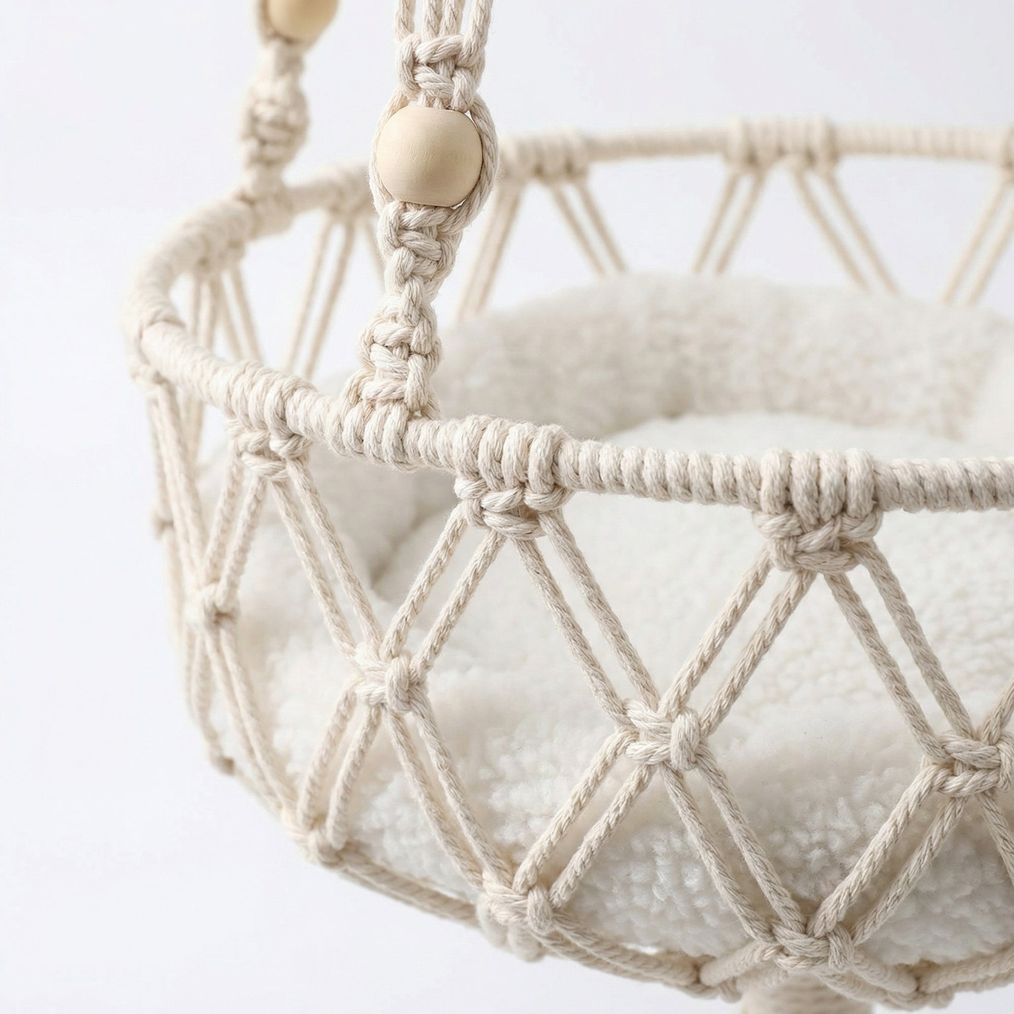 Anna-Kaci Hanging Macrame Style Storage Basket Round Organizer with Tassel for Bedroom Living Room Bathroom