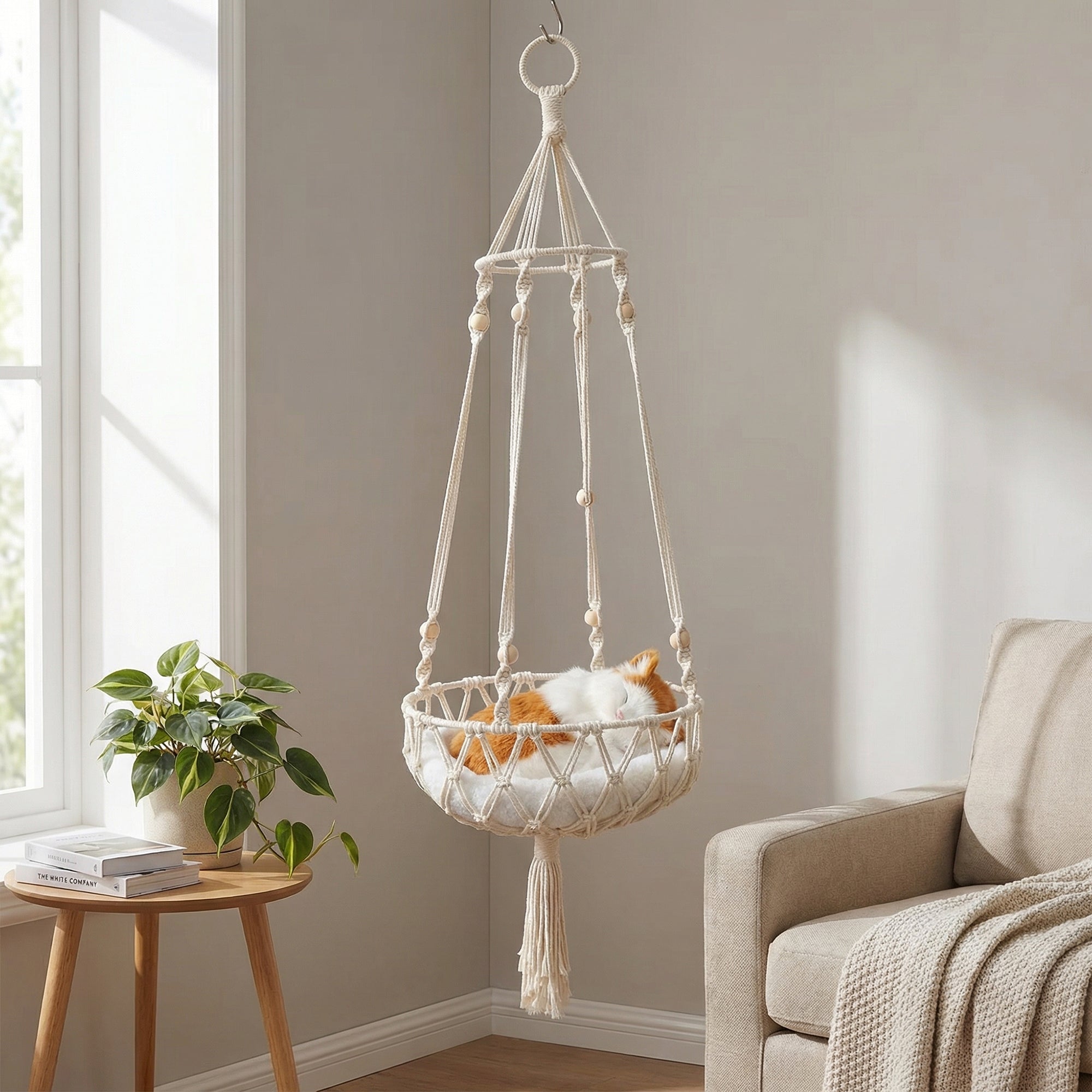 Anna-Kaci Hanging Macrame Style Storage Basket Round Organizer with Tassel for Bedroom Living Room Bathroom