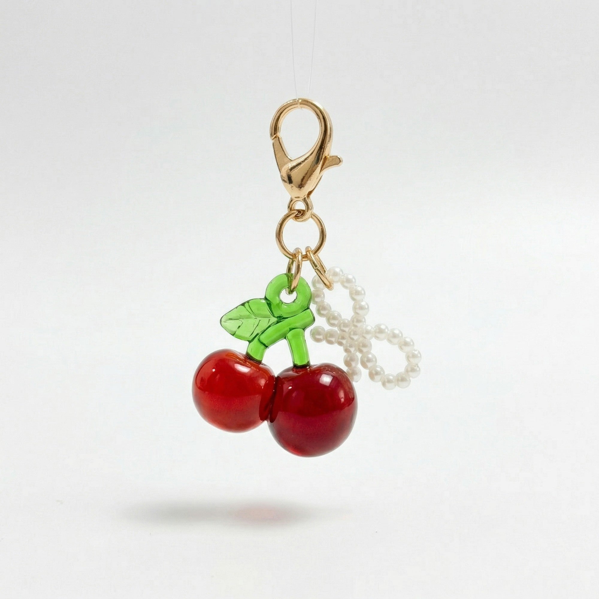 Anna-Kaci Women's 3 Pcs Cherry Charm Clip Set with Faux Pearl Accent Decorative Bag Charm Keychain Accessory