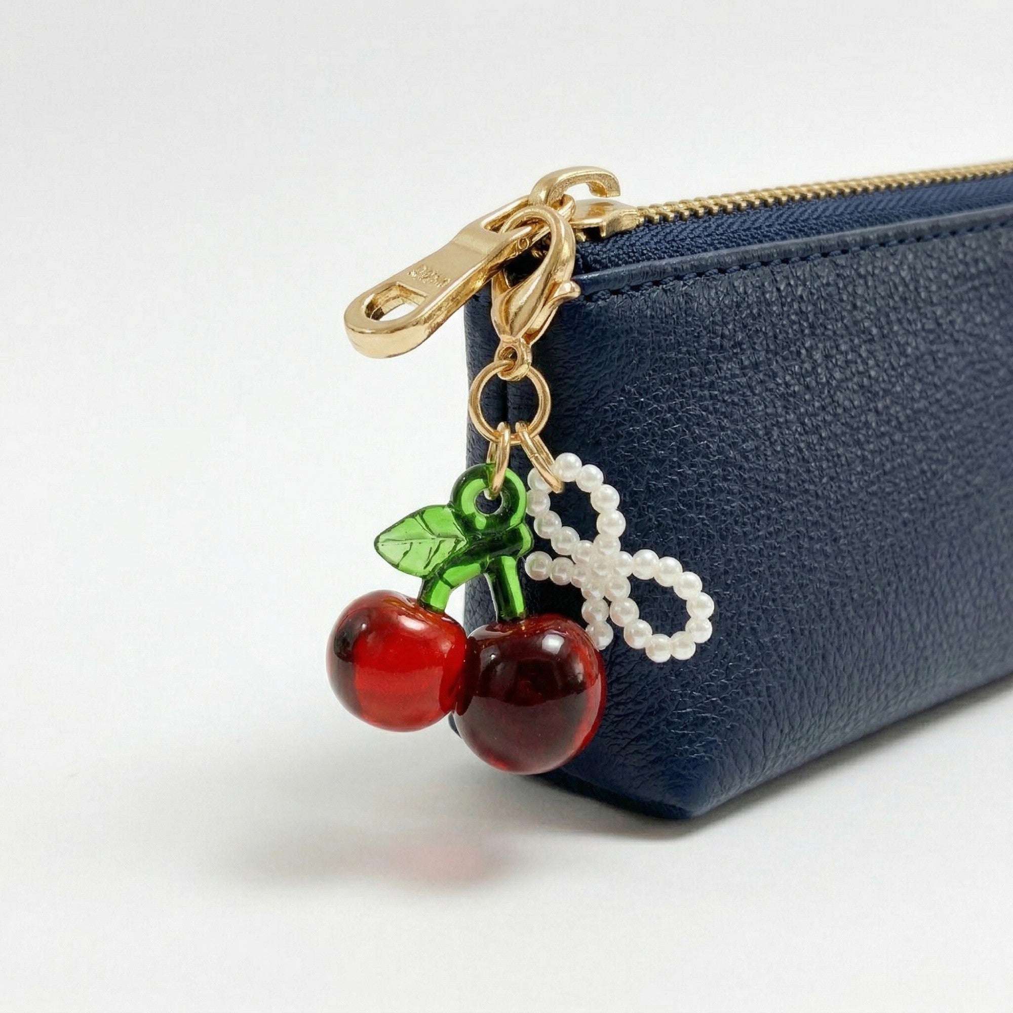 Anna-Kaci Women's 3 Pcs Cherry Charm Clip Set with Faux Pearl Accent Decorative Bag Charm Keychain Accessory
