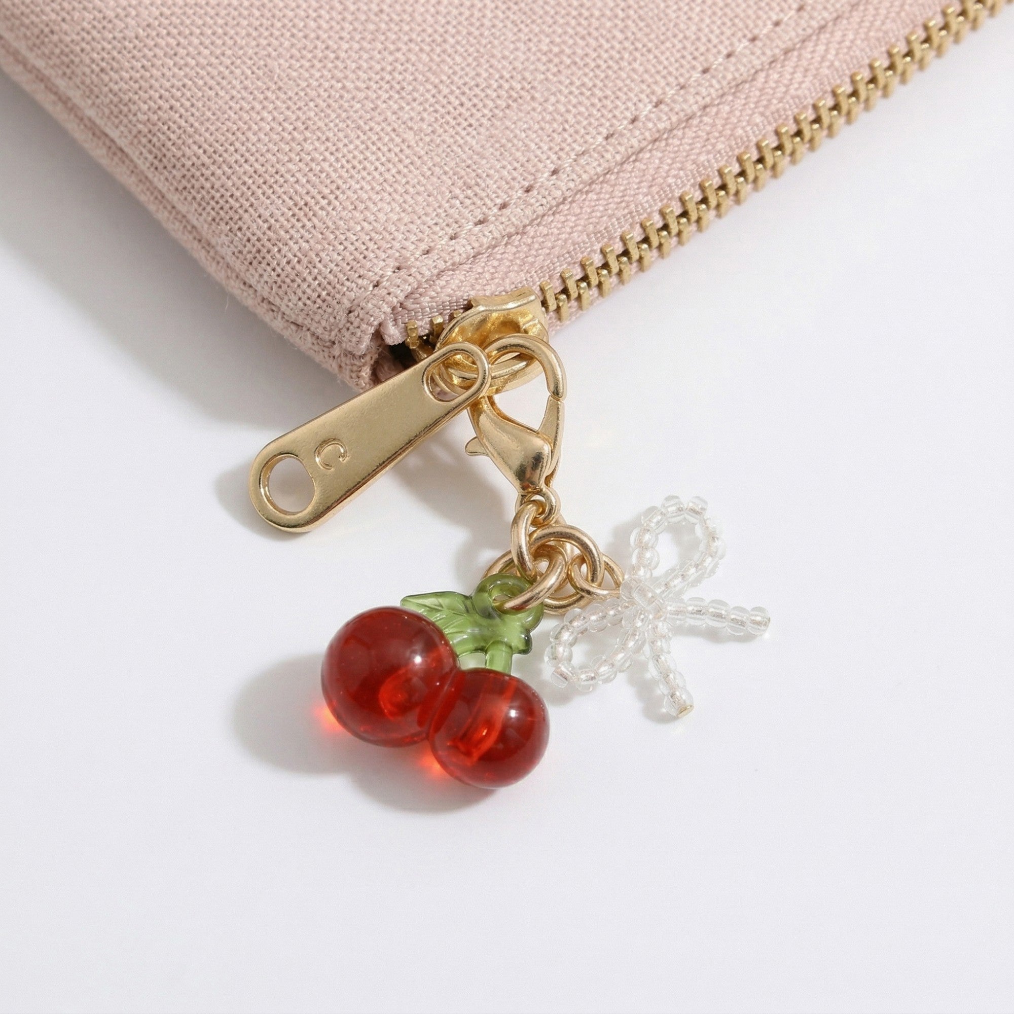 Anna-Kaci Women's 3 Pcs Cherry Charm Clip Set with Faux Pearl Accent Decorative Bag Charm Keychain Accessory