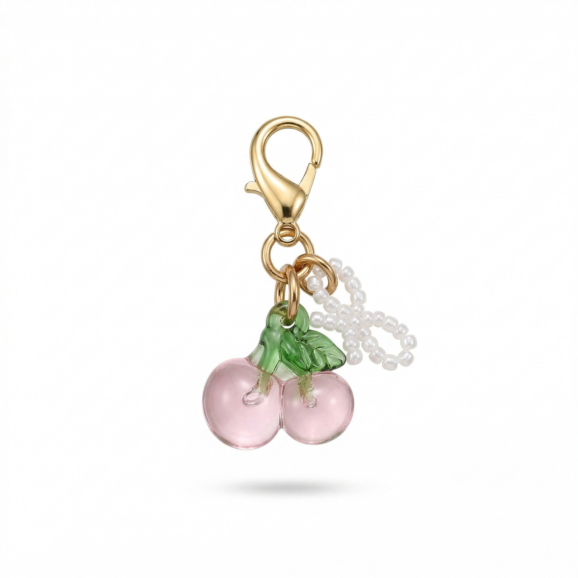 Anna-Kaci Women's 3 Pcs Cherry Charm Clip Set with Faux Pearl Accent Decorative Bag Charm Keychain Accessory