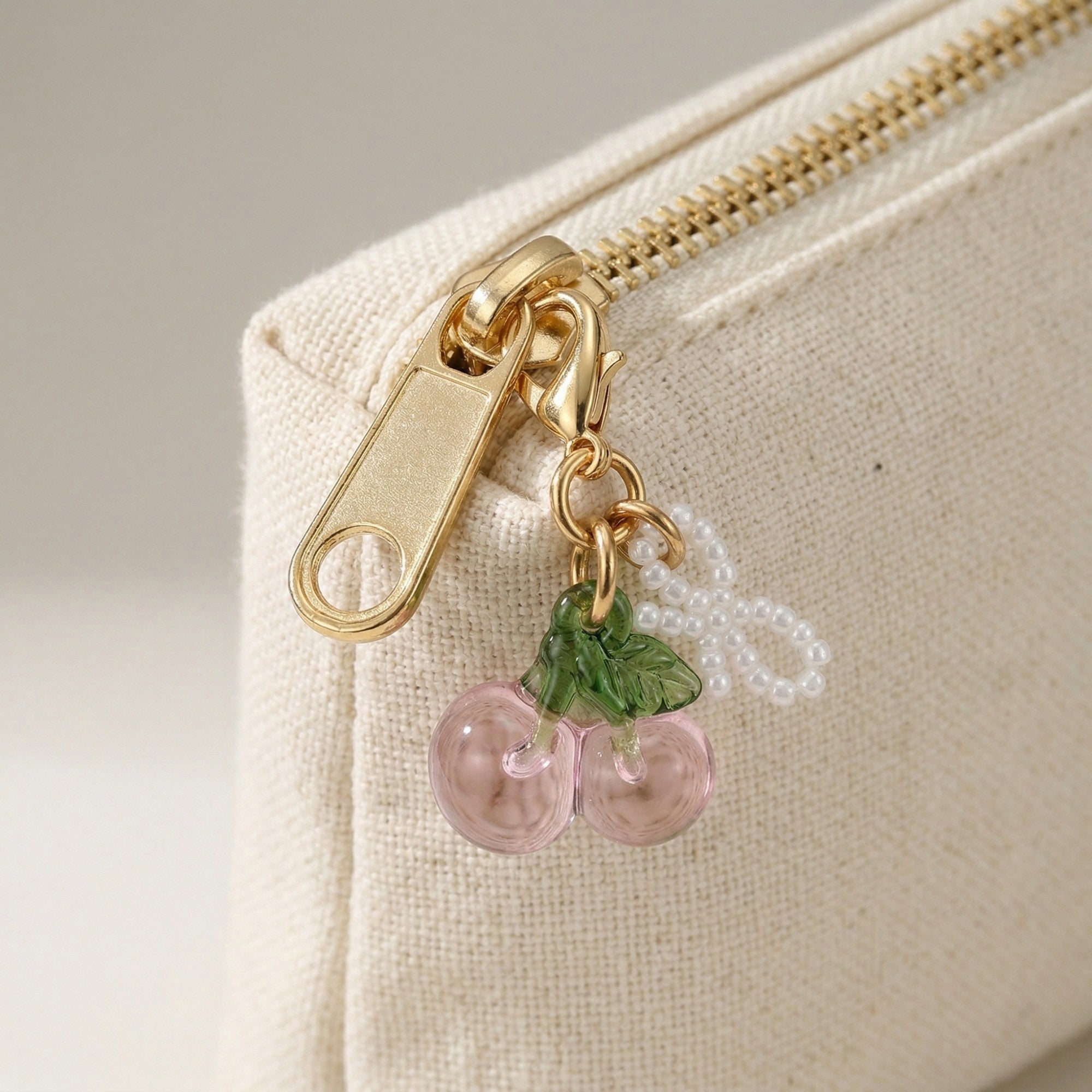Anna-Kaci Women's 3 Pcs Cherry Charm Clip Set with Faux Pearl Accent Decorative Bag Charm Keychain Accessory