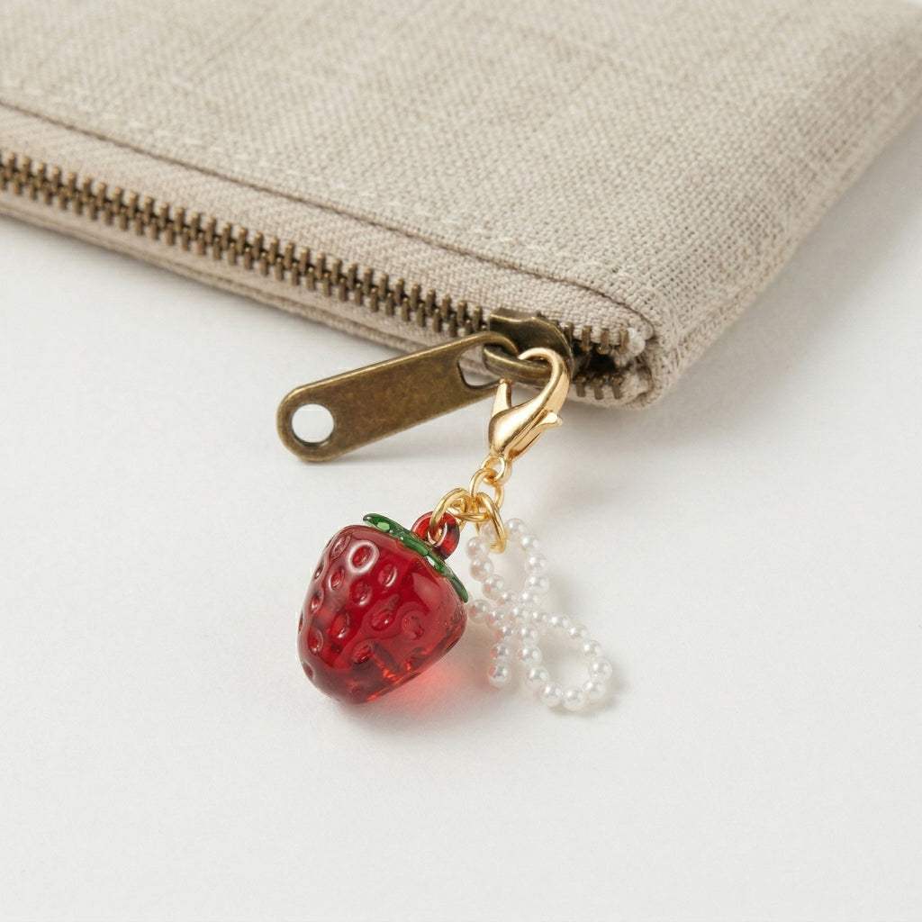 Anna-Kaci Women's 3 Pcs Cherry Charm Clip Set with Faux Pearl Accent Decorative Bag Charm Keychain Accessory