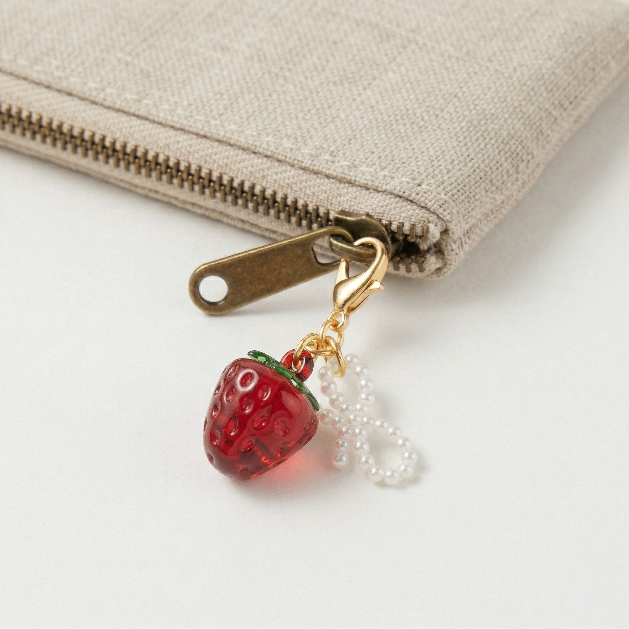 Anna-Kaci Women's 3 Pcs Cherry Charm Clip Set with Faux Pearl Accent Decorative Bag Charm Keychain Accessory