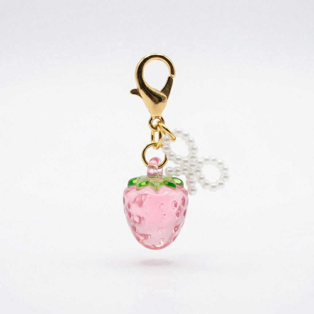 Anna-Kaci Women's 3 Pcs Cherry Charm Clip Set with Faux Pearl Accent Decorative Bag Charm Keychain Accessory