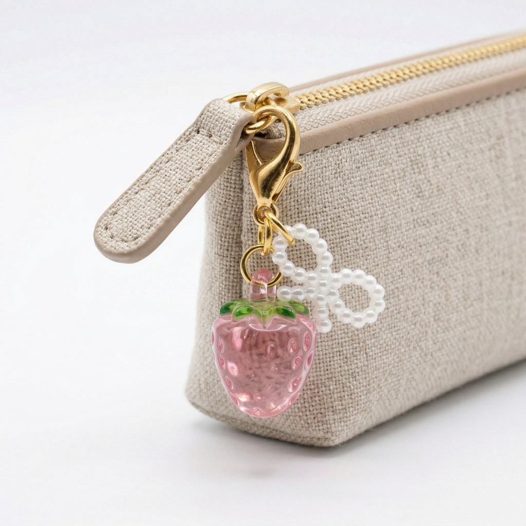 Anna-Kaci Women's 3 Pcs Cherry Charm Clip Set with Faux Pearl Accent Decorative Bag Charm Keychain Accessory