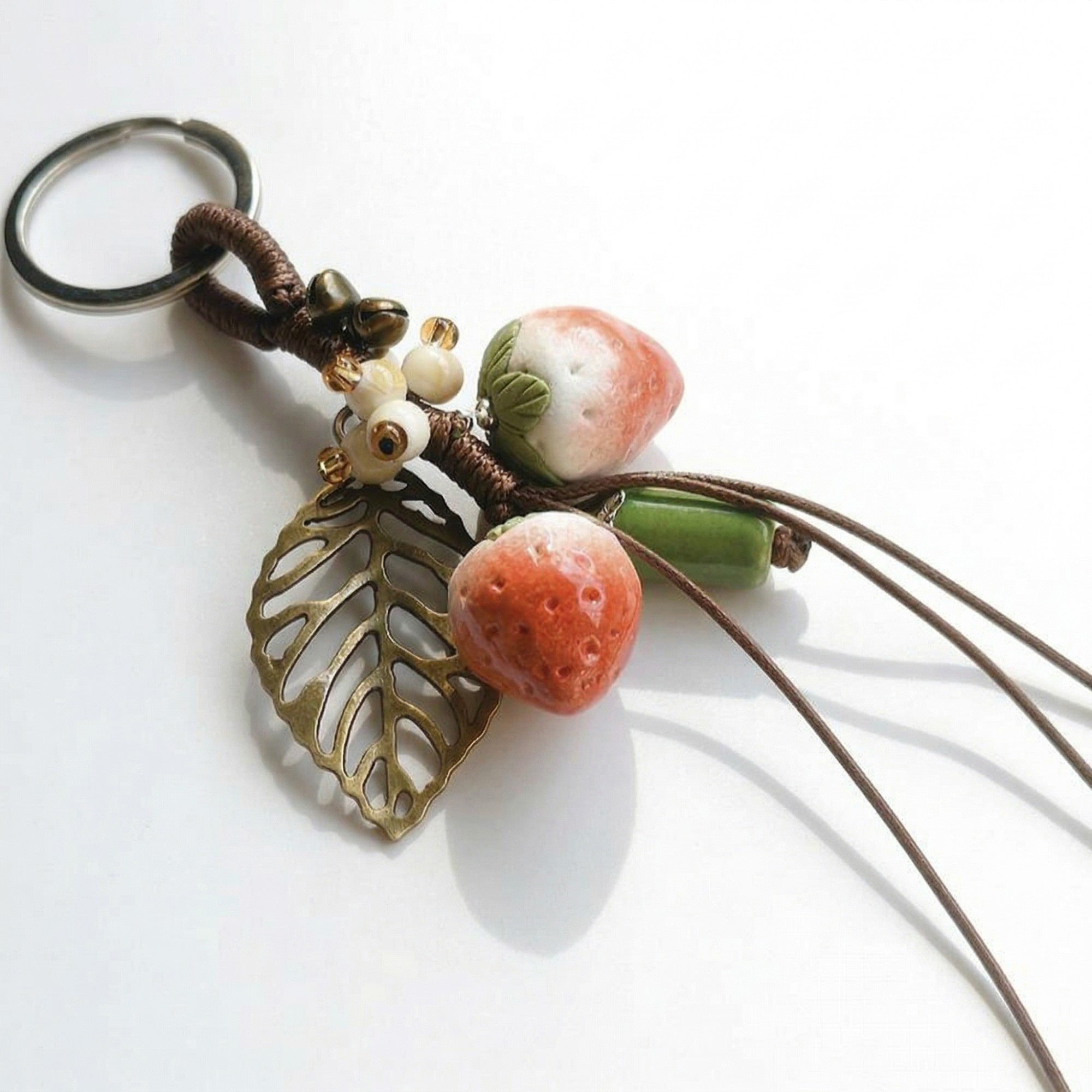 Anna-Kaci Women's Strawberry Charm Keychain with Beaded Tassel Accent Decorative Bag Charm Accessory
