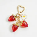Anna-Kaci Women's Strawberry Charm Keychain with Daisy Pendant and Heart Clip Decorative Bag Charm Accessory