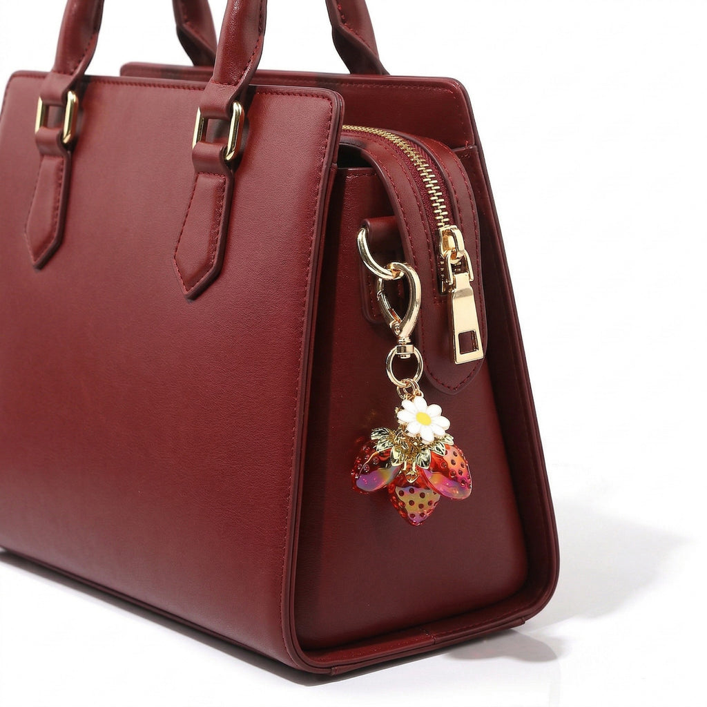Anna-Kaci Women's Strawberry Charm Keychain with Daisy Pendant and Heart Clip Decorative Bag Charm Accessory