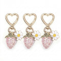 Anna-Kaci Women's 3 Pcs Strawberry Charm Keychain Set with Daisy Pendant and Heart Clip Decorative Bag Charm