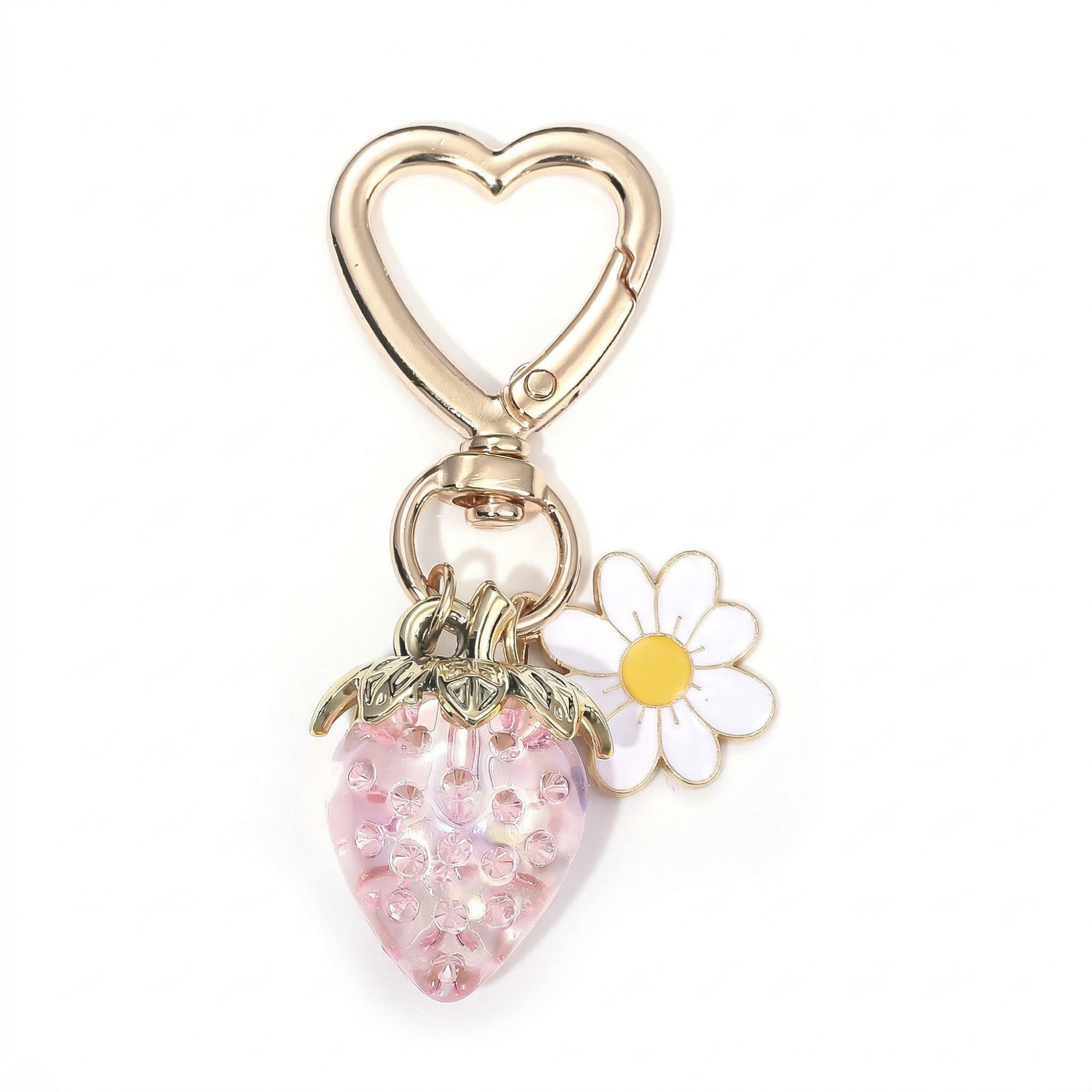 Anna-Kaci Women's 3 Pcs Strawberry Charm Keychain Set with Daisy Pendant and Heart Clip Decorative Bag Charm