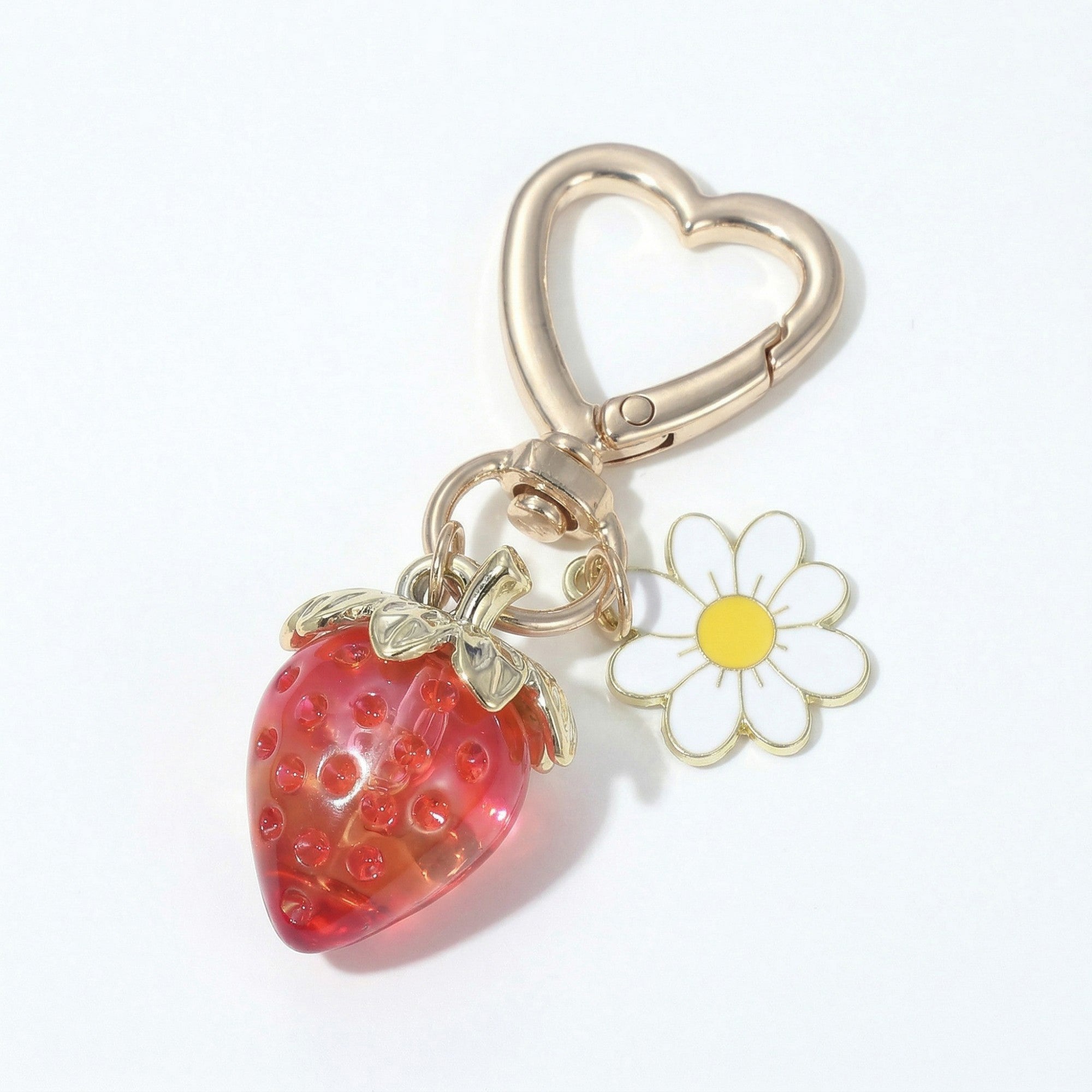 Anna-Kaci Women's 3 Pcs Strawberry Charm Keychain Set with Daisy Pendant and Heart Clip Decorative Bag Charm