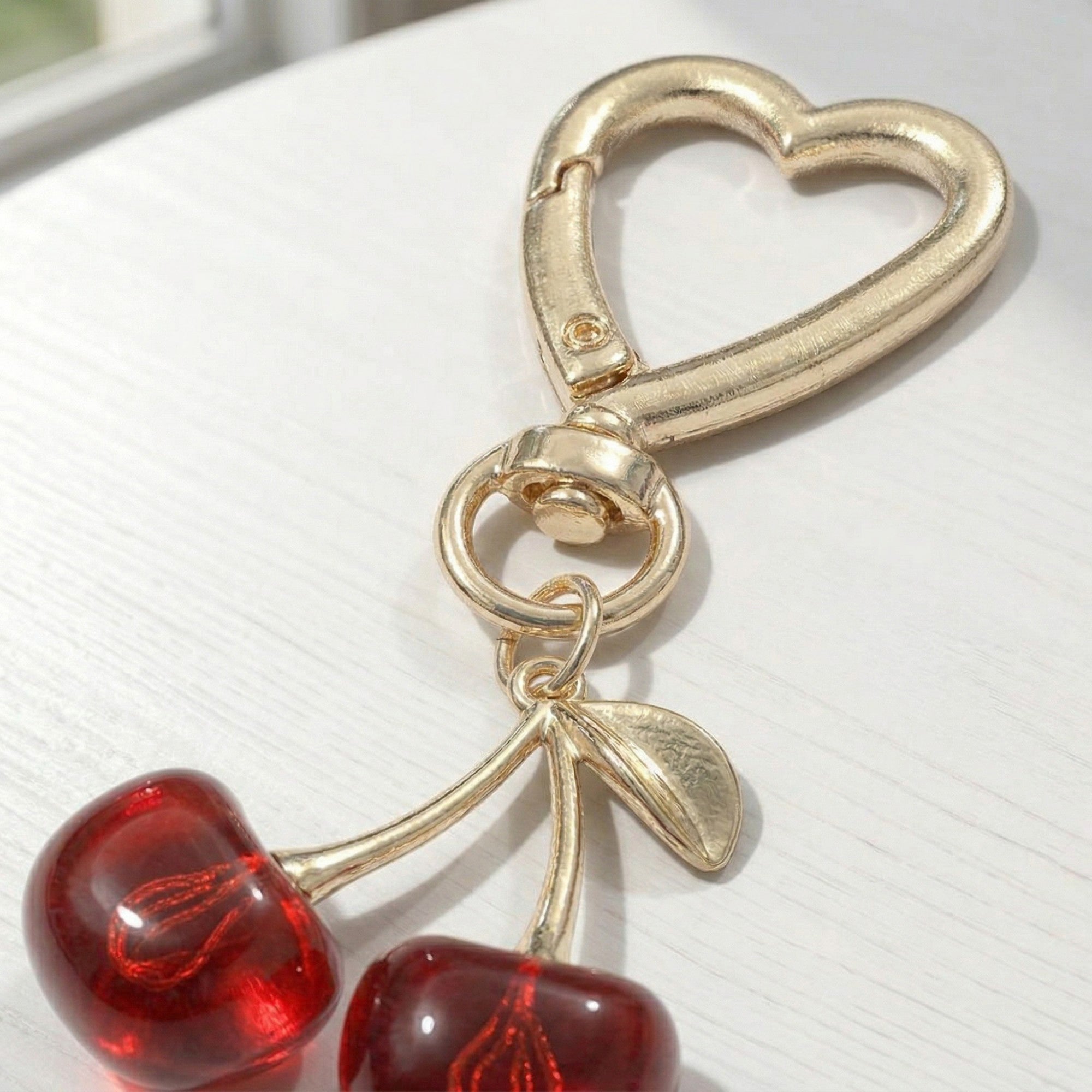 Anna-Kaci Women's 3 Pcs Cherry Charm Keychain Set with Heart Clip Decorative Bag Charm Accessory