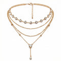 Anna-Kaci Layered Chain Necklace with Crystal Accents Adjustable Multi Strand Drop Pendant Fashion Jewelry
