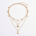 Anna-Kaci Layered Necklace with Star and Moon Pendant Crystal Accent Multi Strand Adjustable Chain Jewelry