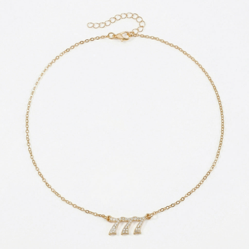 Anna-Kaci Alloy Necklace with Triple Number Pendant Crystal Accent Minimal Chain Adjustable Length Jewelry