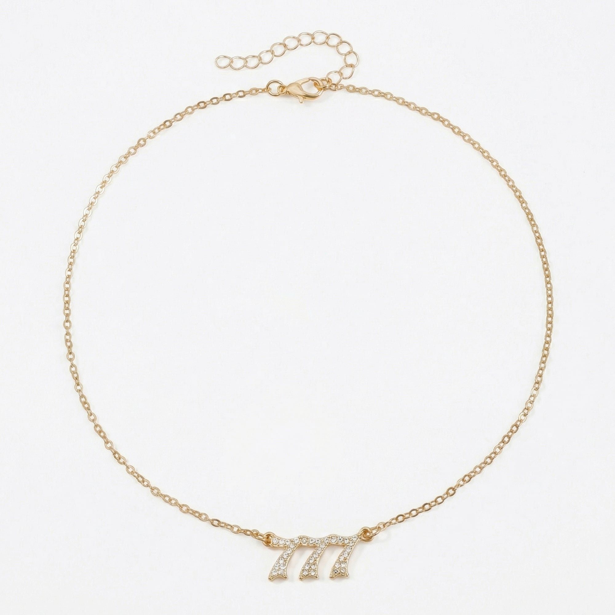 Anna-Kaci Alloy Necklace with Triple Number Pendant Crystal Accent Minimal Chain Adjustable Length Jewelry