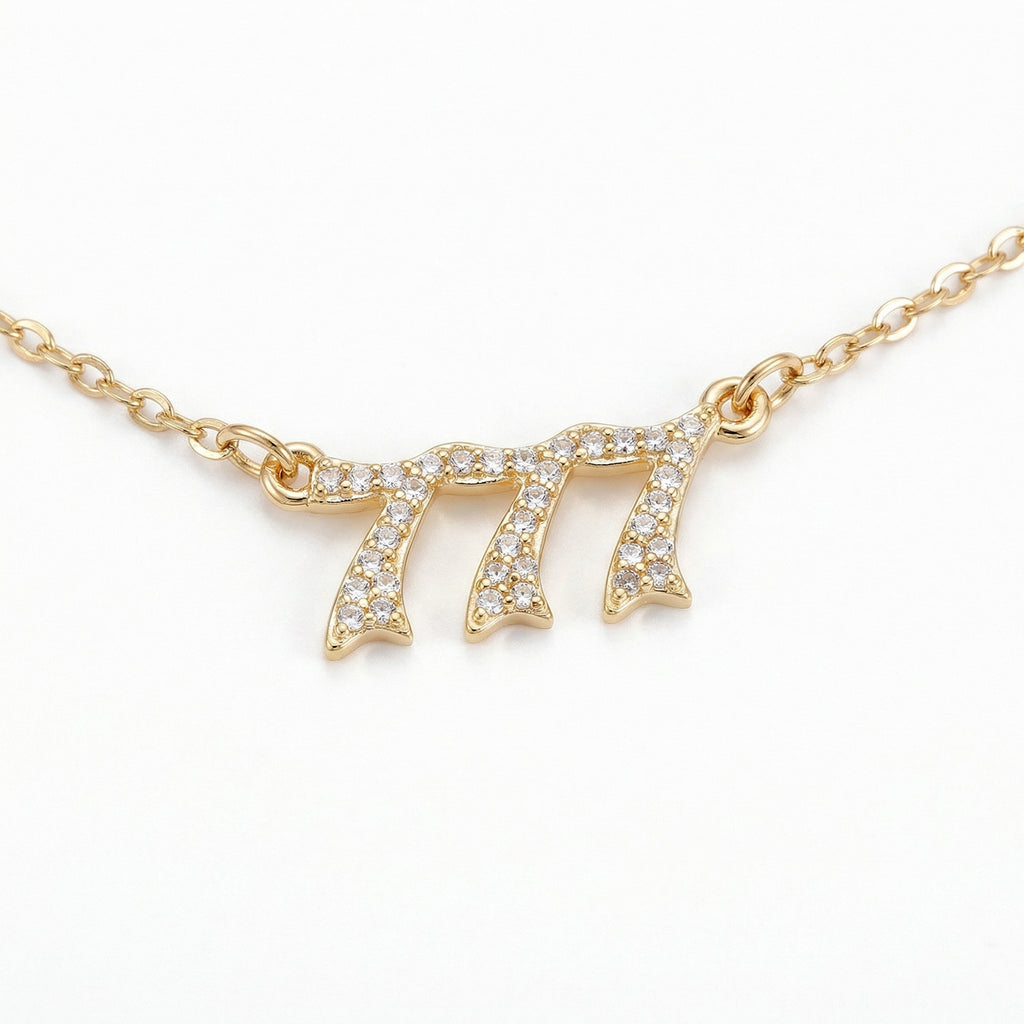 Anna-Kaci Alloy Necklace with Triple Number Pendant Crystal Accent Minimal Chain Adjustable Length Jewelry
