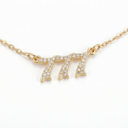 Anna-Kaci Alloy Necklace with Triple Number Pendant Crystal Accent Minimal Chain Adjustable Length Jewelry