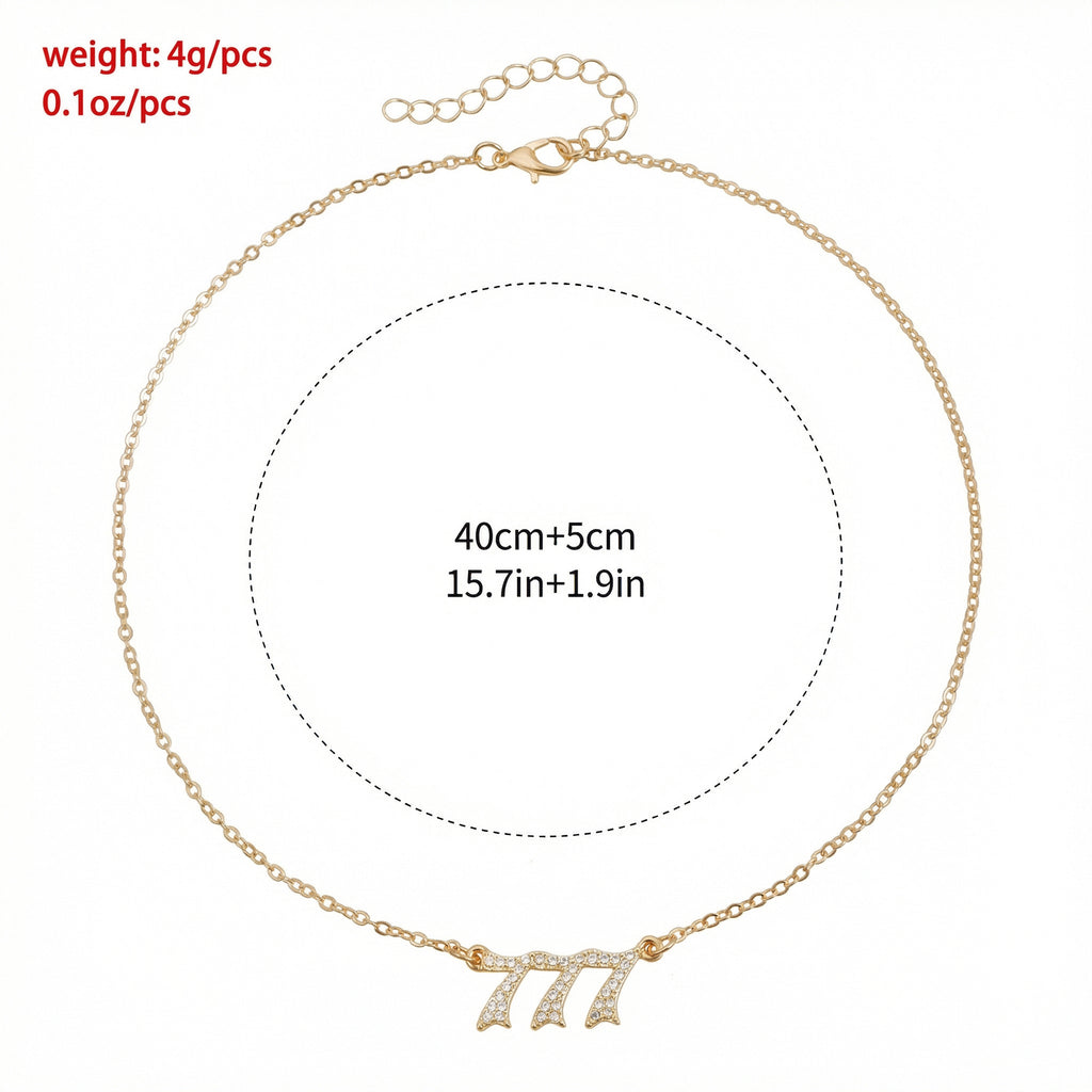 Anna-Kaci Alloy Necklace with Triple Number Pendant Crystal Accent Minimal Chain Adjustable Length Jewelry