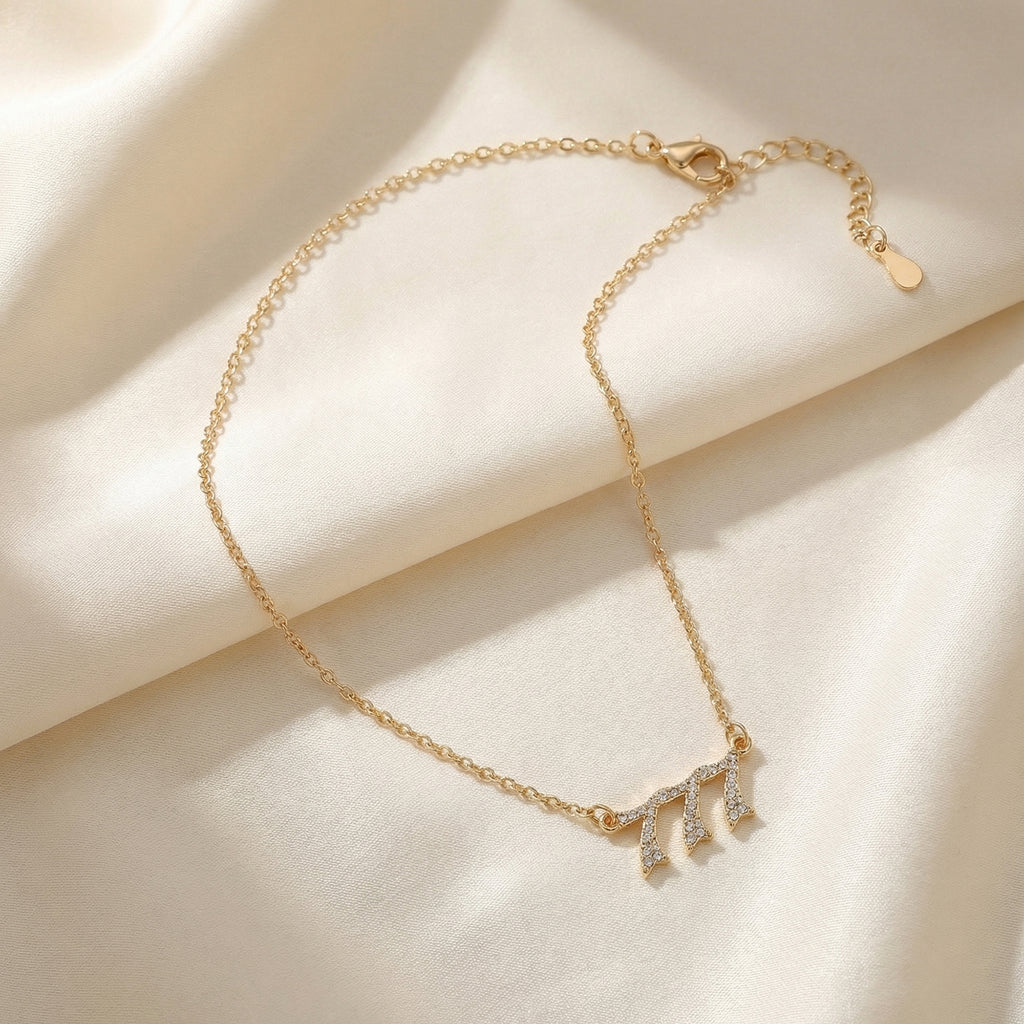 Anna-Kaci Alloy Necklace with Triple Number Pendant Crystal Accent Minimal Chain Adjustable Length Jewelry