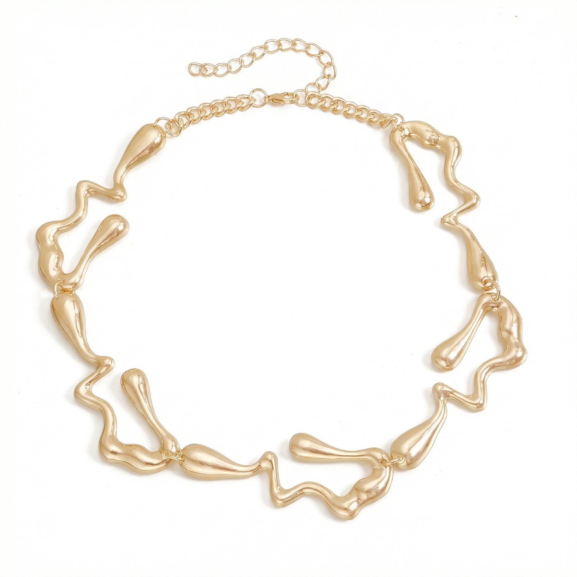 Anna-Kaci Alloy Necklace Organic Abstract Link Design Chunky Collar Adjustable Chain Jewelry