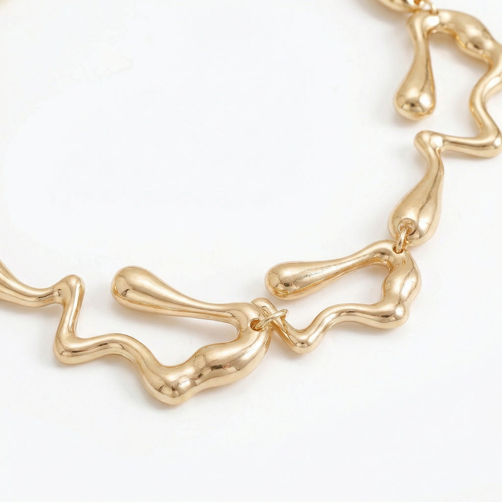 Anna-Kaci Alloy Necklace Organic Abstract Link Design Chunky Collar Adjustable Chain Jewelry