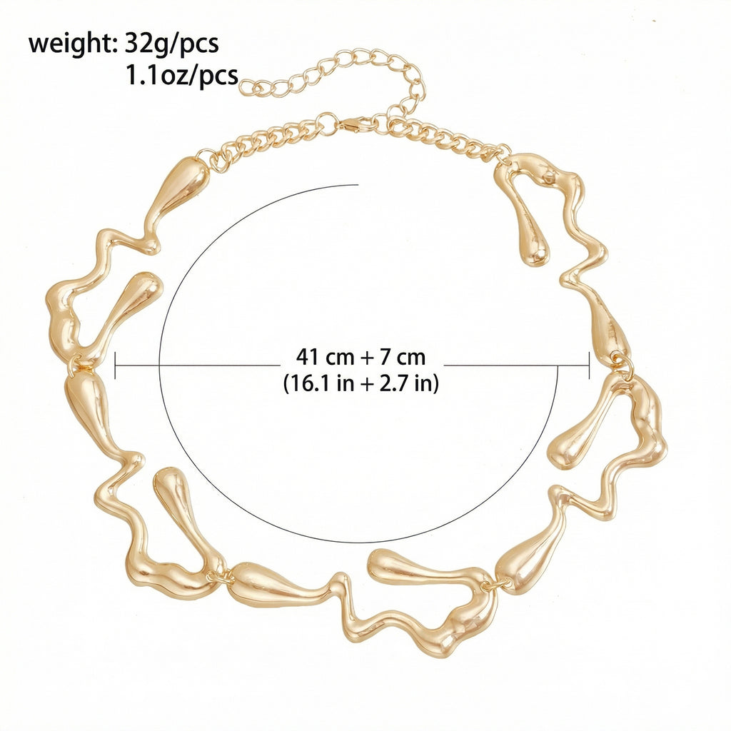 Anna-Kaci Alloy Necklace Organic Abstract Link Design Chunky Collar Adjustable Chain Jewelry