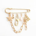 Anna-Kaci Women's Safety Pin Brooch Star Charm Chain Detail Pearl Accent Pendant Design