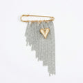 Anna-Kaci Women's Safety Pin Brooch Chain Fringe Tassel Detail Heart Pendant Statement Design