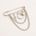 Anna-Kaci Women's Safety Pin Brooch Star Charm Crescent Moon Pendant Heart Detail Chain Accent
