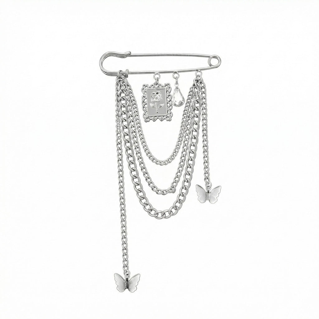 Anna-Kaci Women's Safety Pin Brooch Chain Tassel Butterfly Charm Rose Pendant Statement Design