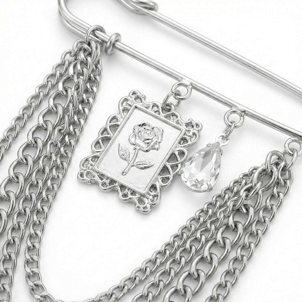 Anna-Kaci Women's Safety Pin Brooch Chain Tassel Butterfly Charm Rose Pendant Statement Design