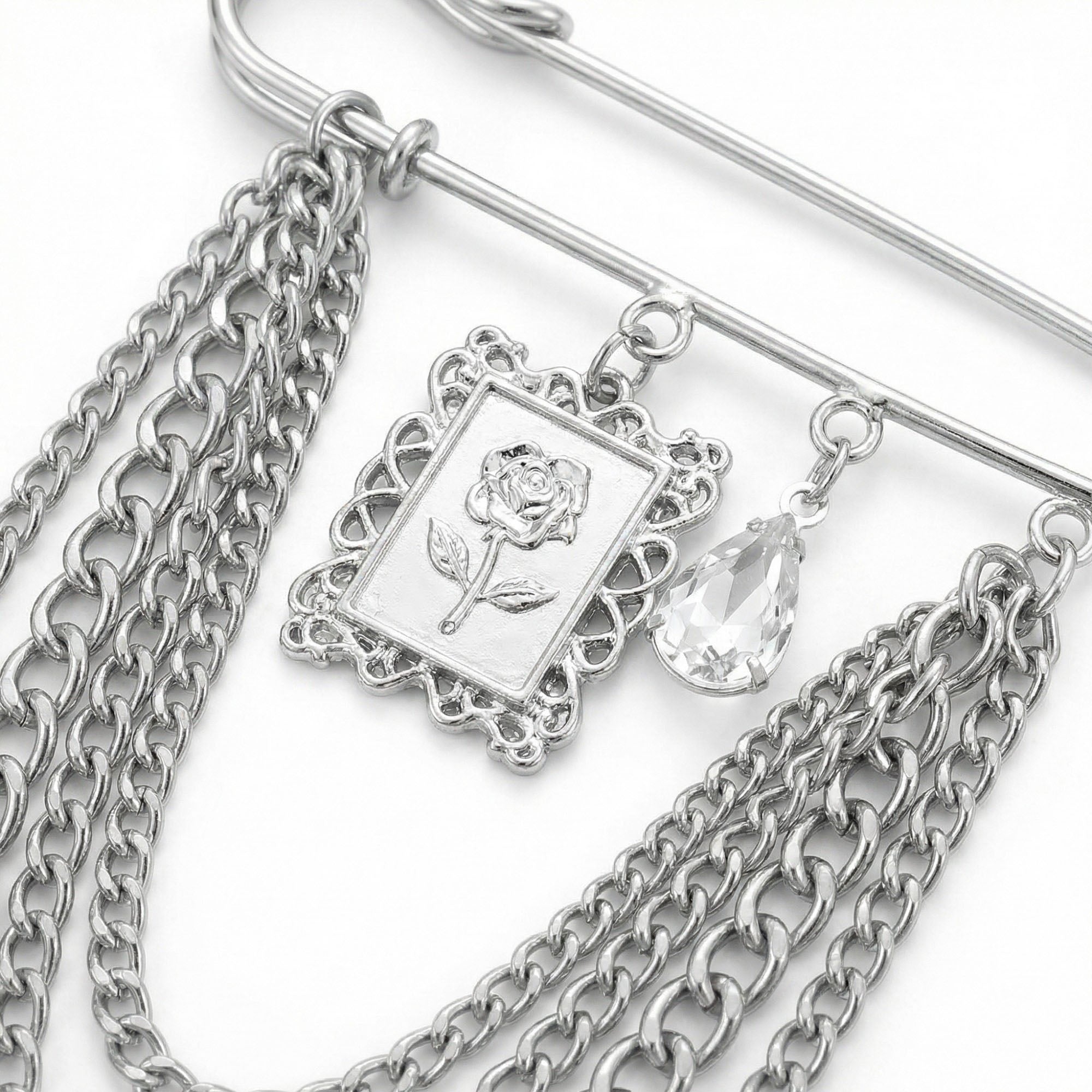 Anna-Kaci Women's Safety Pin Brooch Chain Tassel Butterfly Charm Rose Pendant Statement Design